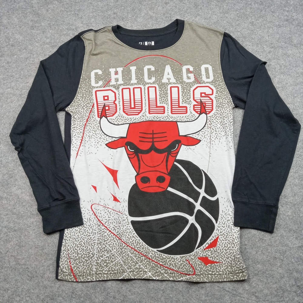 Chicago Bulls Shirt Mens Small Black Red Long Sleeve NBA Basketball Graphic